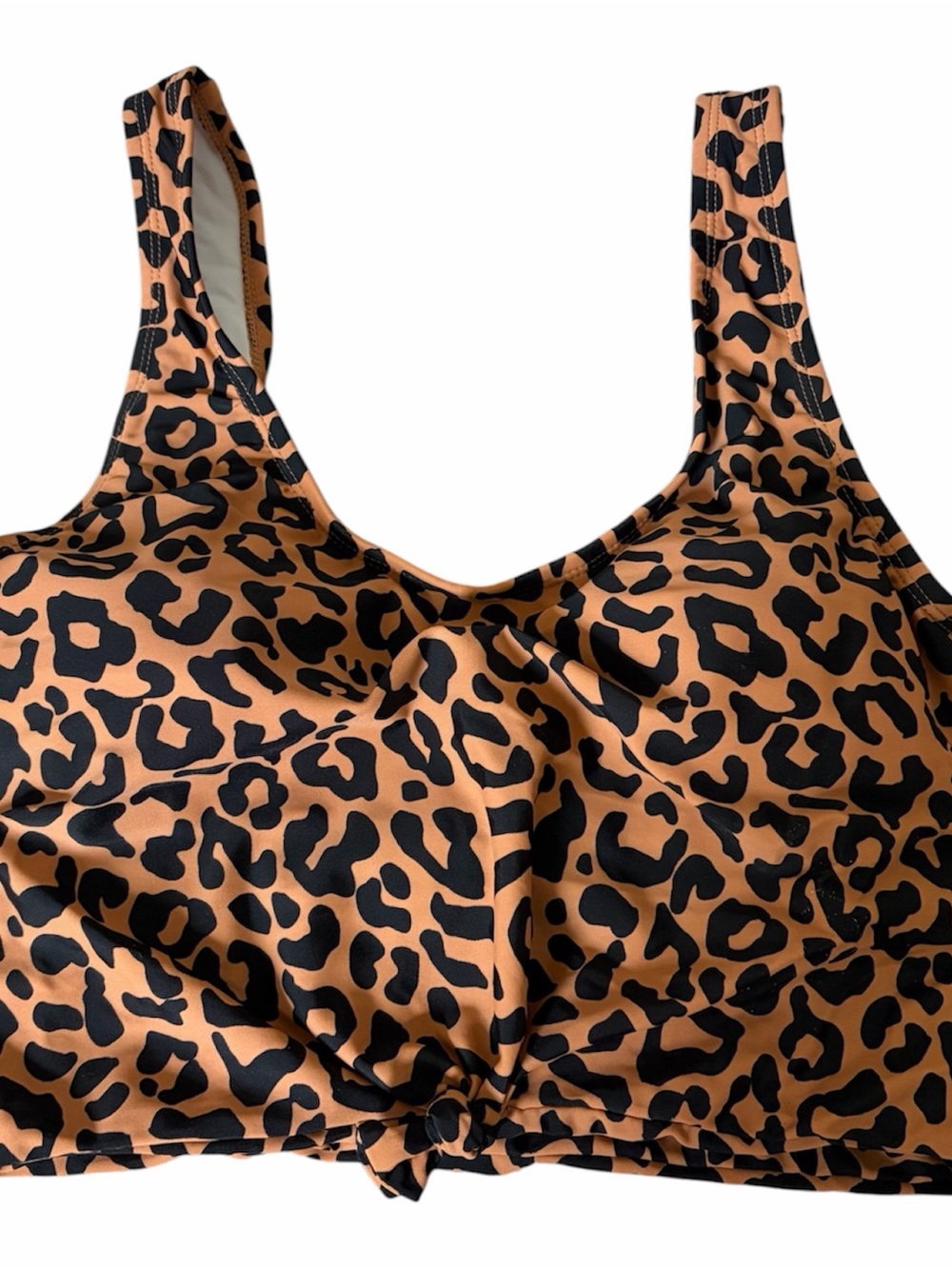 Coral Reef Leopard Print Knot-Front Cami Swim Top Size 8/10